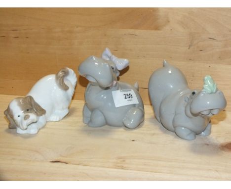 TWO NAO&nbsp;HIPPO FIGURES, TOGETHER WITH A NAO&nbsp;DOG FIGURE, ALL WITHOUT MODEL NUMBERS