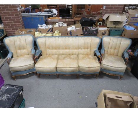 A VINTAGE WING BACK 3 PIECE SUITE