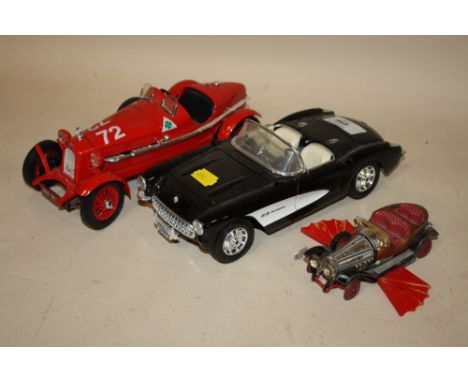 TWO BURAGO MODEL CARS TO INCLUDE A CHEVROLET CORVETTE TOGETHER WITH A CORGI CHITTY CHITTY BANG BANG TOY