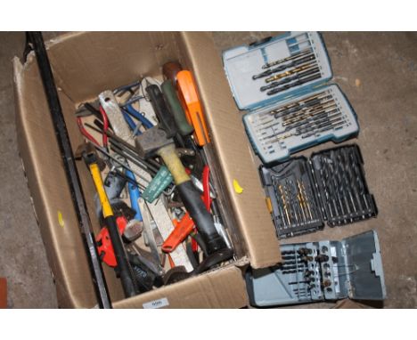 A BOX OF HAND TOOLS ETC