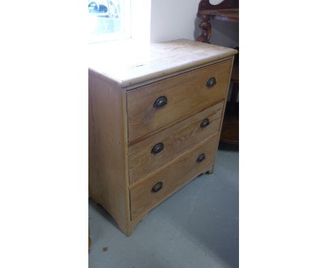 A 19th century pine chest of three long drawers raised on bracket supports 0 84cm x 42cm x 92cm high 