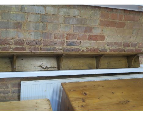 A George III period pine kitchen shelf from above a kitchen range, stripped and waxed - Width 170cm 