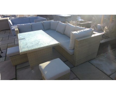 Bramblecrest Monaco all weather wicker rectangle casual dining table, all weather wicker modular 3 seat sofa, left/right comb