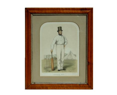 Sporting interest.  A coloured print of Joseph Guy, by John C Anderson, glazed and in a maple frame, 23 by 33cms (9 by 13ins)