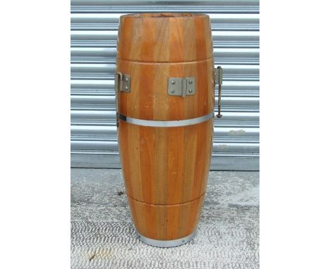 A coopered hardwood stick stand made from a converted Cuban conga drum. 75cms (29.5ins) high by 28cms (11ins) diameter at the