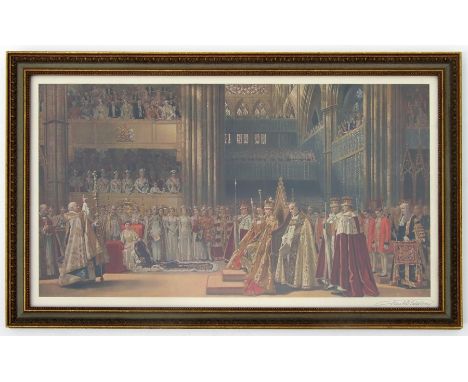 Frank O Salisbury (1874-1962) - a coloured print of the Coronation of George V, singed in pencil to the margin, framed &amp; 