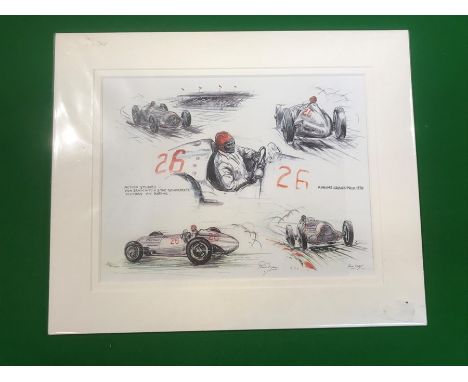 After Phil May, a limited edition artist's proof print, 9/20, action studies Von Brauchitch and the GP Mercedes victory at Re