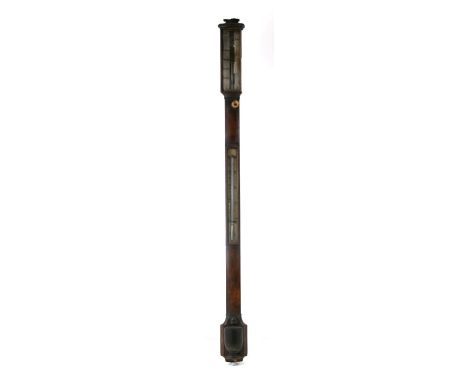 An early 19th century mahogany cased stick barometer thermometer by Thomas Rubergall, 93cms (365ins) high.(a/f)Condition Repo