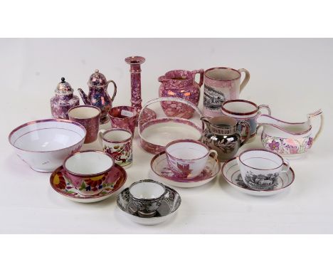 A quantity of 19th century lustre ware to include tankards, jugs, candlestick and tea wares.