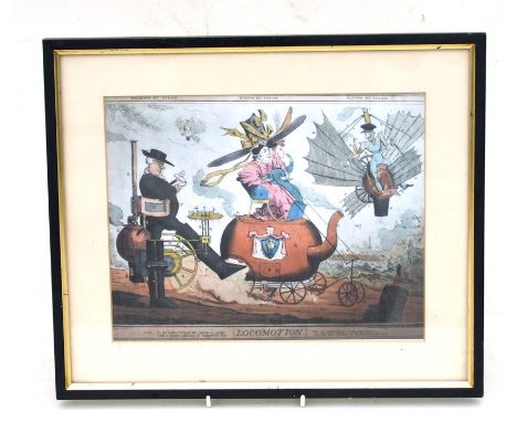 Robert Seymour (British 1798-1836) - Walking By Steam, Riding By Steam, Flying By Steam - locomotion coloured print, framed &