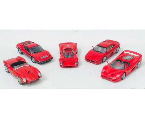 A collection of Ferrari 1:18 scale model cars, comprising F355, 330 P4, 512 BB, 250 Testarossa and F50 (5)