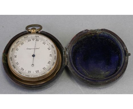 A 19th century pocket compensated barometer, cased, 5cms (2ins) diameter.