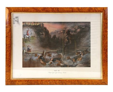 After Snaffles - That Far, Far Away Echo - coloured print, framed in a maple frame &amp; glazed, image size 35 by 24cms (13.7
