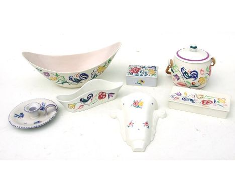 A large quantity of Poole Pottery to include vases, biscuit barrel, candlestick and an early Carter &amp; Co. Art Nouveau tea