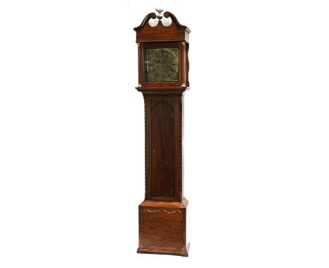 A 19th century mahogany cased eight day long case clock, the square brass dial with Roman numerals, subsidiary seconds and da