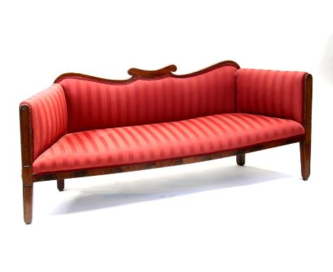 A mahogany show wood salon sofa on square tapering legs, 170cms (67ins) wide.