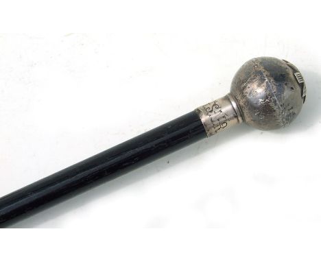 A Scot's Guard silver ball top swagger stick, Birmingham 1933, 71cms (28ins) long.