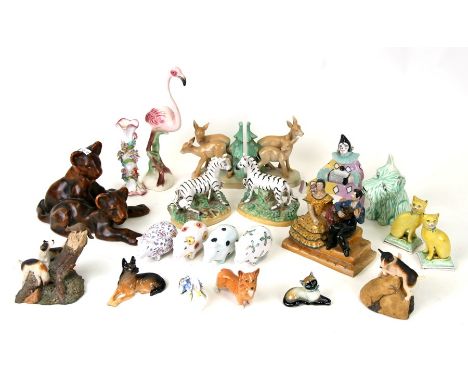 A Goebel flamingo, 26cms (10ins) high; together with a Wade Heath Scottie dog, a Beswick Alsatian and other items.