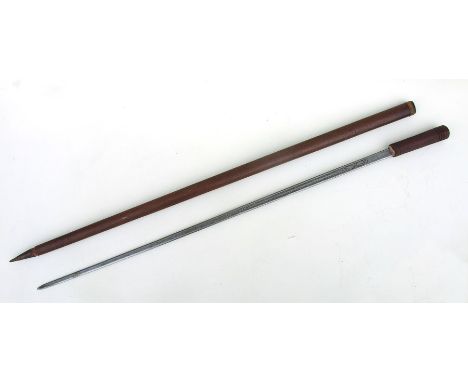 A sword stick with double edged engraved straight blade. Blade length 80cms (31.5ins)Condition ReportHas a replacement handle