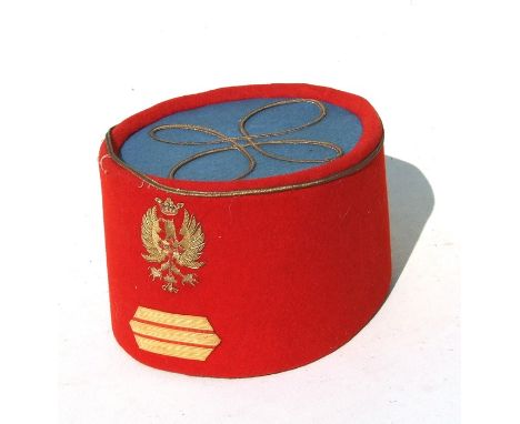 A late 19th or early 20th century (possibly) Poland Army officers pill box cap or fez. Red and blue felt construction with go