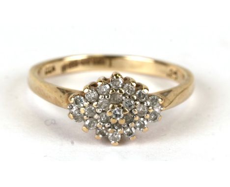 A 9ct gold diamond cluster ring, weight 2.2g, approx UK size 'K'.