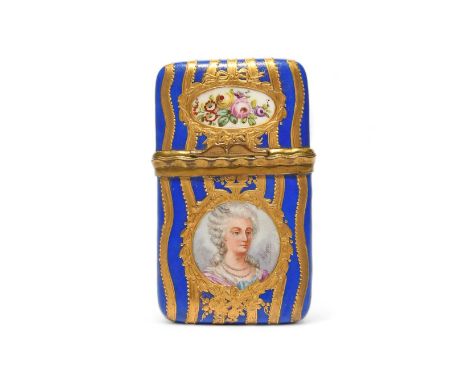 A Sèvres style card case 19th century, of rectangular form, painted with a portrait of Marie Antoinette signed 'A. Vegren' an