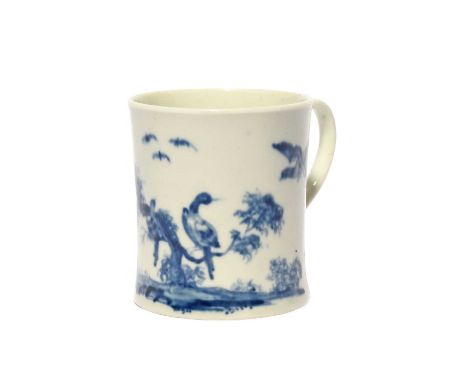 A Worcester blue and white coffee can or small mug, c.1757-58, painted with the Listening Birds pattern, possibly by Rogers, 