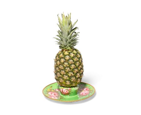 A rare Spode pineapple stand, c.1815-20, painted with large sprays of pink rose and moulded with other flower sprays left in 