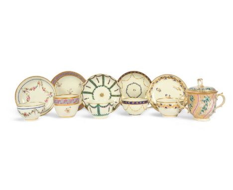 A group of early Derby and Chelsea-Derby teawares, c.1770-90, including four teabowls and saucers decorated with flower and l