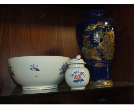 AN ADAMS CALYX WARE FRUIT BOWL AND GINGER JAR TOGETHER WITH A CARLTONWARE STYLE VASE (3)
