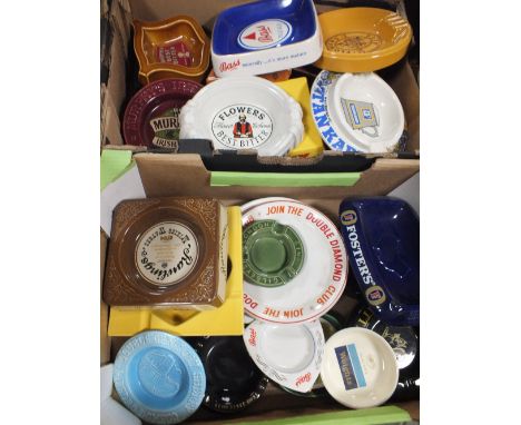 TWO TRAYS OF ASSORTED CERAMIC ADVERTISING ASHTRAYS