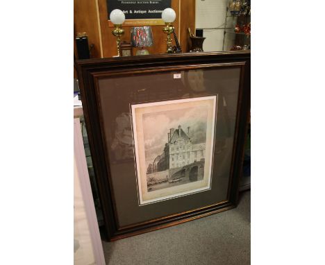 A LARGE MODERN FRAMED AND GLAZED ANTIQUE STYLE PRINT ENTITLED 'PAVILLON DE FLORE &amp; PONT ROYALE'