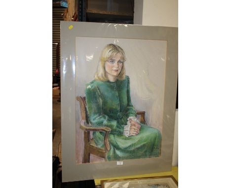 A LARGE PASTEL PORTRAIT STUDY OF A SEATED LADY INITIALLED LOWER RIGHT  