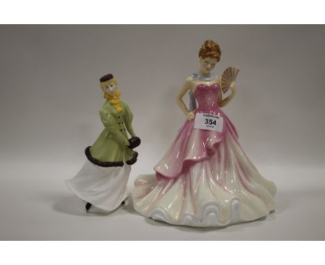 A LARGE ROYAL DOULTON PRETTY LADIES SUMMER BALL FIGURE TOGETHER WITH A ROYAL WORCESTER WINTER WALTZ FIGURE