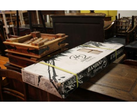 A PAIR OF MODERN COLONIAL LAMP TABLES AND A BOX OF BAMBOO FLOORING (3)