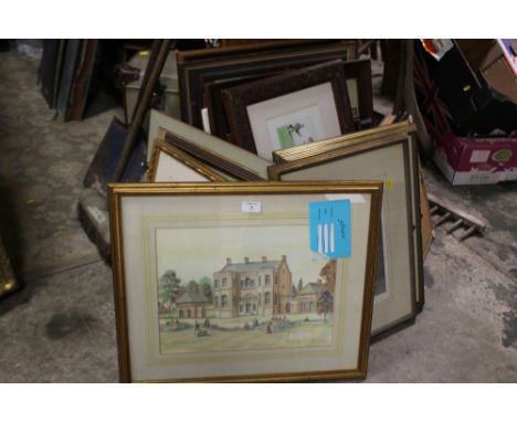 A LARGE QUANTITY OF ASSORTED PICTURES AND PRINTS TO INCLUDE HUNTING INTEREST, WATERCOLOURS ETC. 