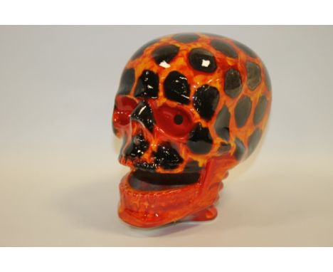 A SIGNED ANITA HARRIS ART POTTERY HOT COALS PATTERN CERAMIC SKULL 