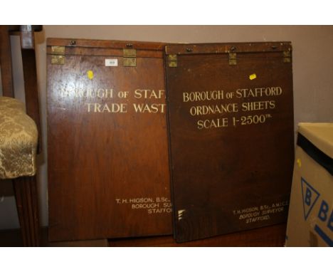 LOCAL STAFFORD INTEREST, TWO VINTAGE WOODEN FOLIOS - 'BOROUGH OF STAFFORD ORDNANCE SHEETS SCALE 1 - 2500th' AND 'BOROUGH OF S