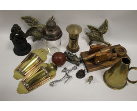 A BOX OF METALWARE AND COLLECTABLES