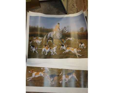 A LARGE QUANTITY OF UNFRAMED HUNTING INTEREST PRINTS 