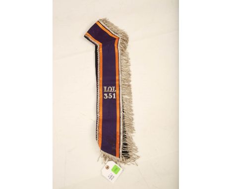 A mid 20th century Northern Ireland Unionist Orange Order sash collarette; applied white metal LOL 351#1356 