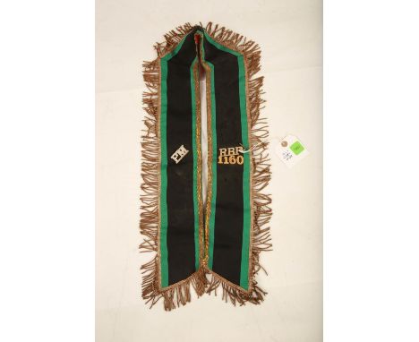 A Royal Black Instustion green and black sash with applied white metal mounts#1362 