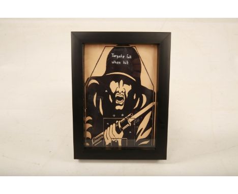 A framed 'Targets fall when hit' print;  16.5cm x 11.5cm; framed &amp; glazed 