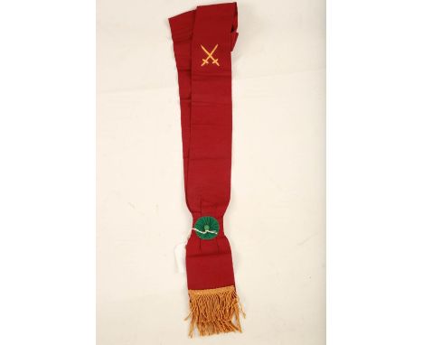A Prince Mount Lodge magenta sash embroided with orange crossed swords#1363 
