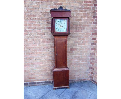 A GEORGE III LONGCASE CLOCK  the painted enamel dial with seconds dial and date apperture and signed 'Jas Davis, Leominster' 