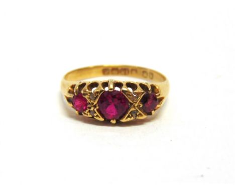 AN 18 CARAT GOLD SYNTHETIC RUBY AND ROSE DIAMOND RING Birmingham 1903, finger size Q, 3.6g gross