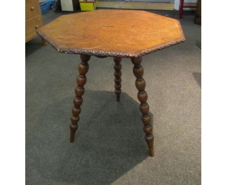 An oak octagonal top gypsy table and a Victorian fire screen, needlepoint panel depicting parrots surrounded by velvet border