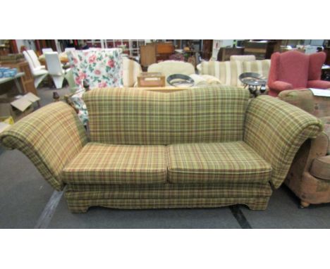 A Knoll sofa with drop arms in green tartan fabric, a/f 