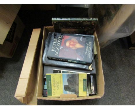 A box of books relating to magic and mythology, druids, ghosts, etc 