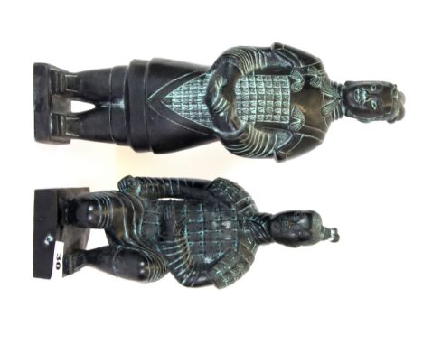 Two Chinese bronze figures of Terracotta warriors, Tallest. 36cms.